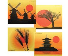 SWEDEdishcloths Schweden-Geschirrtücher, gemischte Silhouetten, 4 Stück, je 1 Stück, umweltfreundlich, saugfähig, wiederverwendbar, Reinigungstücher