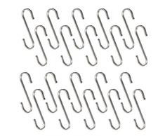 PERTTY 20 Stück Haken flach S-Haken Heavy Duty 304 Edelstahl S Form Haken Multifunktion S Haken zum Aufhängen von Töpfen, Pfannen und mehr S Silber