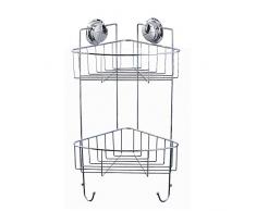 Novel Solutions DS-4712 Super-Saugnapf, abnehmbar, 2 Etagen, Duschablage mit 2 Haken. Poliertes Chrom, Metall, Einheitsgröße