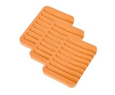 Treely Seifenschale für Dusche, Wasserfall, flexibel, Silikon, Seifen-Halter, Abtropfgestell für Badezimmer, Küche, Theke, Orange, 3 Stück