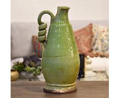 Urban Trends Keramik rund bauchige Tuscan Vase mit gewickelten Griff Krakelee Used-Optik grün, gelb, groß (über 38,1 cm)