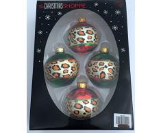 Christbaumkugeln mit Geparden-Motiv, 6 Stück, 60 mm, Rot/Grün