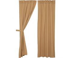 VHC Farmhouse Vorhänge, einfache Lebensstab-Tasche, Baumwoll-Leinen-Mischung, zum Aufhängen, Leinen, einfarbig, 1 Paar, Khaki