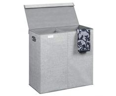 InterDesign Aldo Wäschekorb mit Deckel, Wäschesammler aus Polypropylen mit zwei Fächern und Jute-Optik, grau