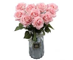 famibay Künstliche Rosen, 2 Stück, elegant, künstliche Blumen, Brautstrauß aus Seide, Kunststoff, künstliche Blumen, für Zuhause, Party-Dekoration, Textil, Hellrosa, 10 Stück