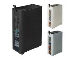 ZERO JET LAG Slim Wäschekorb, hoher Wäschekorb mit Sichtfenster, Stoff, Oxford, Schwarz, M