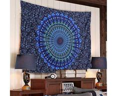 Ussuperstar Psychedelic Boho Floral Tapisserie Hippie Mandala Gypsy Wand hängend Picknickdecke Tagesdecke Vorhang Überwurf Couch Cover Strand Yoga Überwurf L(60x80Inches)(153x203cms) blau, blumenmuster
