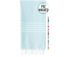wetcat gewaschen Super Soft Türkisches Handtuch, 100% Baumwolle – Strand Decke, Pestemal Peshtemal,, Fouta, Überwurf – Für Bad, Strand, Pool, Picknick, Yoga, Fitnessraum, Wellness, Reisen – 94 x 177,8 cm – Katze aqua