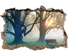 Pixxprint 3D_WD_2254_62x42 Parkbank mit Baum bei Sonnenuntergang und Nebel Wanddurchbruch 3D Wandtattoo, Vinyl, bunt, 62 x 42 x 0,02 cm