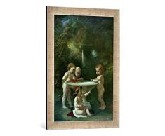 Gerahmtes Bild von Anselm Feuerbach A.Feuerbach, Kinder am Springbrunnen, Kunstdruck im hochwertigen handgefertigten Bilder-Rahmen, 40x60 cm, Silber Raya
