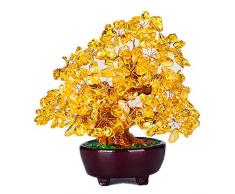 Colorsheng 17,8 cm natürlicher Citrin Quarz Kristall Geldbaum Bonsai Fengshui Edelstein Dekoration für Reichtum und Glück