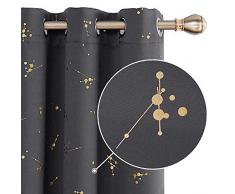 Deconovo Verdunkelungsvorhang Folie bedruckt Zweige Muster Vorhänge Ösen Lichtblocking Fenster Vorhänge für Wohnzimmer 2 Panels, dunkelgrau, 42 x 63 inch