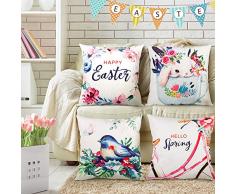 EPLST Oster-Kissenbezüge, 4er-Set, 45,7 x 45,7 cm, Willkommen Ostereier, Kaninchen, dekorative Kissenbezüge, Urlaub, Überwurf, Kissenbezüge für Zuhause, Sofa, Büro, Auto, Dekoration