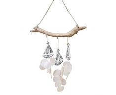 VIE Naturals Windspiel Boot mit Capiz-Muschel, 60 cm hängende Höhe, weiß, One Size