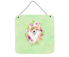 Carolines Treasures Corgi Green Flowers Türaufhänger Wanddekoration, Mehrfarbig