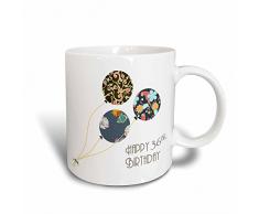 3dRose Happy 36. Birthday-modern Stilvolle Floral Luftballons Elegante Schwarz Braun Blau 36 Jahr Old Bday-Magic verwandelt Becher, Keramik, Schwarz/Weiß, 10,16 x 7,62 x 9,52 cm
