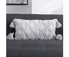 Foindtower Dekorativer Kissenbezug aus weichem Kunstfell, mit Quasten, Plüsch, niedliche Stickerei-Kissenbezug, solide getuftet, geometrische Kissenhülle für Couch Stuhl Bett Wohnzimmer Italienisch 12x20,1 piece hellgrau
