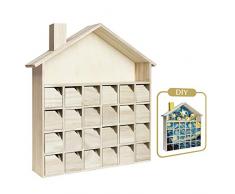 Sunlit Klassischer Adventskalender aus Holz mit Schubladen, unbehandeltes Holz, hausgeformter Countdown-Kalender, fertig zum Dekorieren und Personalisieren von Kunsthandwerkern