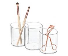 iDesign Badbecher, Kosmetik Aufbewahrung mit 3 Fächern aus Kunststoff, 3-facher Becher für Schminke oder als Zahnputzbecher, durchsichtig