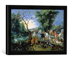 Gerahmtes Bild von Jan Brueghel der Jüngere Der Einzug der Tiere in die Arche Noah, Kunstdruck im hochwertigen handgefertigten Bilder-Rahmen, 40x30 cm, Schwarz matt