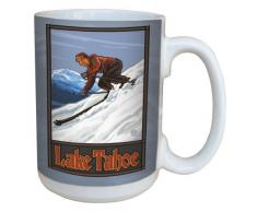 TreeFree Greetings 79385 Lake Tahoe Skifahren Man von Paul A. lanquist Keramik Becher mit Henkel/, 15-Ounce, farbenreiche