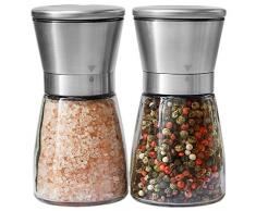Kitchen-GO Salz- und Pfeffermühle Set – Salz- und Pfefferstreuer für Profis Gewürzmühle mit gebürstetem Edelstahl, Spezialmarkierung, Keramikklingen und Einstellbarer Grobheit