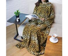 PAVILIA Premium Fleece Kuscheldecke mit Ärmeln Warm, Cozy, extra weich, funktionell, leicht Gepard
