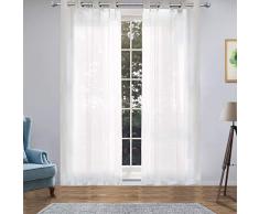 VEEYOO Vorhang mit Ösen für Schlafzimmer, Wohnzimmer, Kinderzimmer und mehr, 2-teilig, halbtransparent, einfarbig, Weiß Casual 52 W x 84 L weiß