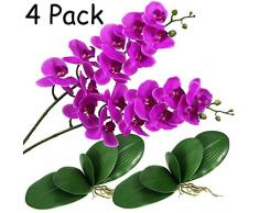 Künstliche Orchideen Blumen und Blätter, Phalaenopsis-Zweige, fühlen sich echt an, für Hochzeit, Party, Büro, Terrasse, Hof, Zuhause, Blumendekor Violett/rote Orchideenblumen