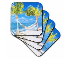 3dRose CST_35338_2 Palmen und Hängematte mit weichen Meeresuntersetzern, 8 Stück