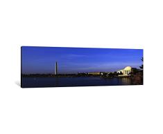 iCanvasART, Cherry Blossoms at The Tidal Waschbecken, Jefferson Memorial, Washington Monument, National Mall, Washington DC, USA Leinwand Kunstdruck Panorama Bilder, 48 x 16, 0.75 Deep