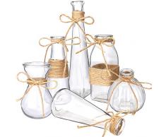 Nilos Glasvase 6er Set Klarglas Blumenvase mit Seil-Design und verschiedenen einzigartigen Formen für Hochzeit, Abendessen, Heimdekoration