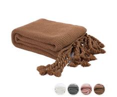 Anti-Jumper Strickdecke, besonders weiche Acryl-Decke mit niedlichem Twist und Quasten-Design, leicht, für Reisen, für Sofa, Couch Stuhl und Schlafzimmer, 130 x 137 cm, Grau 51 x 67 Coffee