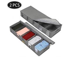 Aitmexcn Aufbewahrungstasche für Unterbettkommode, Vlikeze, große Kapazität, 5 transparente Fenster für Kleidung, Schuhe, Decken, Pullover, 2 Packungen, Grau