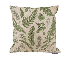 HGOD Designs Kissenbezug, Blätter, grüne Blätter und Farnmuster, Baumwolle / Leinen, Polyester, dekorative Dekoration für Sofa, Couch Schreibtisch, Stuhl, Schlafzimmer, 40,6 x 40,6 cm 18x18 Inch A1-0130
