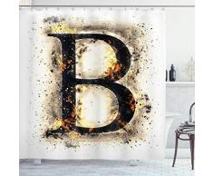 Ambesonne Letter B Duschvorhang, Sprache Flames Fire Großbuchstabe B mit Wilden Heiß-Unschärfe-Effekten Bild, Stoff Stoff Stoff Badezimmer Dekor Set mit Haken 70 Long Orange Schwarz B