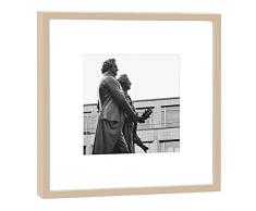 COGNOSCO RH-27-B100 Fotografie im Holzrahmen: Goethe und Schiller Fotodruck-Format 27 x 27 cm-Rahmenfarbe beige-Hochwertiges Wandbild, Geschenkidee oder Souvenir aus Weimar, Holz, Schwarz-Weiß, Rahmen