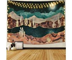 Likiyol Wandteppich Berg Mond Wüste Kaktus Gobelin Sternennacht Natur Landschaftsbild Wandteppich Wandteppich für Zimmer 51.2 x 59.1 inches Multi 434