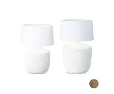 Relaxdays Tischleuchte Gras von Meer Nachttischlampe Büro Lampenschirm weiß aus Baumwolle Design maritime Rustikaler HxBxT: 62 x 45,5 x 45,5 cm Größe Kleine Shabby Chic eReader Leselicht, weiß