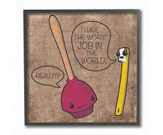 Die Stupell Home Decor Kollektion Zahnbürste Plunger Cartoon gerahmt Giclée-Kunst