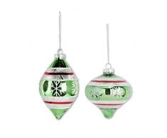 K&K Interiors 54007E Dekofigur Zwiebel und Schneeflocke, Glas, glänzend, Grün