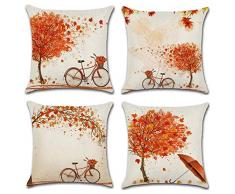 XIECCX Kissenbezüge, dekoratives Set, 4 Stück, Leinen-Baumwolle, für Sofa, Bett, Stuhl, Autositz, 45,7 x 45,7 cm 18X18 inch Happ Fall