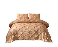 Feelyou Plissee Bettwäsche-Set, Plissee, Biesenmuster, gestepptes Design, Mikrofaser-Polyester, King Size, Doppelbett, Aquablau / Weiß / Grau / Violett Modern Full champagnerfarben