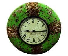 Purpledip Handgemalt Vintage Grün Wanduhr für Wohnzimmer Shabby Chic Look 30,5 x 30,5 cm (clock90b)