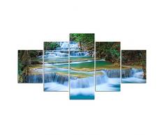 XDXART 5 Pcs Home Decor, Fotos Bedruckte Leinwand Malerei, Decor – Schöne Wasserfall und Baum Wand Kunst Öl Gemälde Gedruckte Bilder (Ohne Holzrahmen) 12x16x2p+12x24x2p+12X32inch