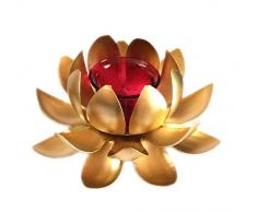 Generic Teelichthalter in Lotusform mit rotem Glasständer, goldfarben