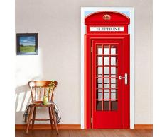Zhiyu & art decor Wasserdicht Einfach abziehen, Selbstklebende Dekorative 3D Vintage Bücherregal Tür Aufkleber Z-8986 Telefonzelle