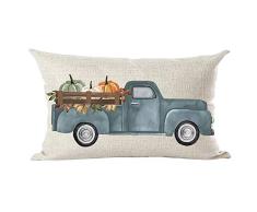 ramirar Herbst Yall Herbst Aquarell Retro Blau Pickup Truck Orange Kürbiss Dekorative Lendenwirbelkissen Kissenbezug Kissen Home Wohnzimmer Bett Sofa Auto Baumwolle Leinen rechteckig 30,5 x 50,8 cm