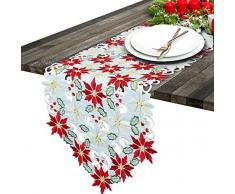 Simhomsen Weihnachtsstern Tischläufer für Urlaubsdekoration, bestickt mit Stechpalmenblättern 15 by 70 inch weiß