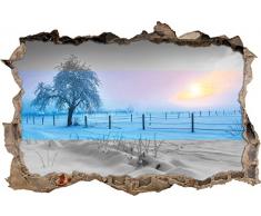 Pixxprint 3D_WD_5249_92x62 Einsamer Baum in Winterlandschaft Wanddurchbruch 3D Wandtattoo, Vinyl, schwarz / weiß, 92 x 62 x 0,02 cm